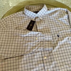 Polo Ralph Lauren 2XB Classic Fit Performance Grey/Blue Plaid Button Down Shirt